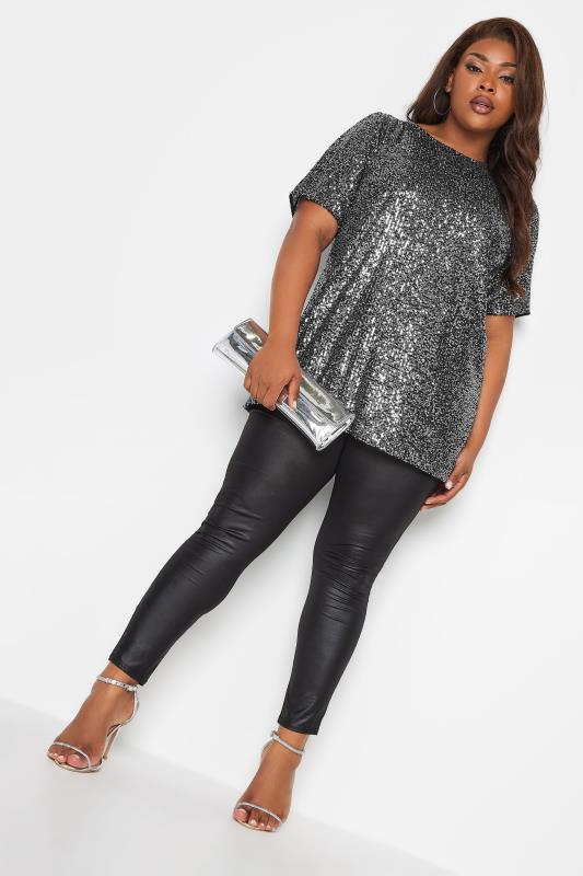 YOURS LONDON Plus Size Silver Sequin Swing Top | Yours Clothing 2