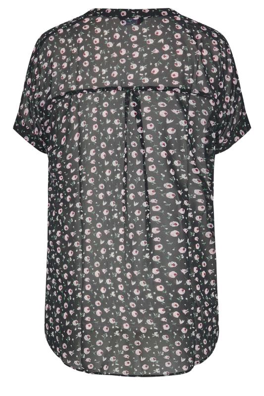 Plus Size Black Floral Chiffon Grown On Sleeve Shirt | Yours Clothing 7
