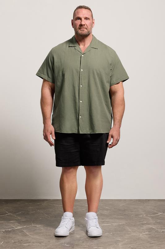 JACK & JONES Big & Tall Olive Green Linen Blend Resort Shirt | BadRhino 1