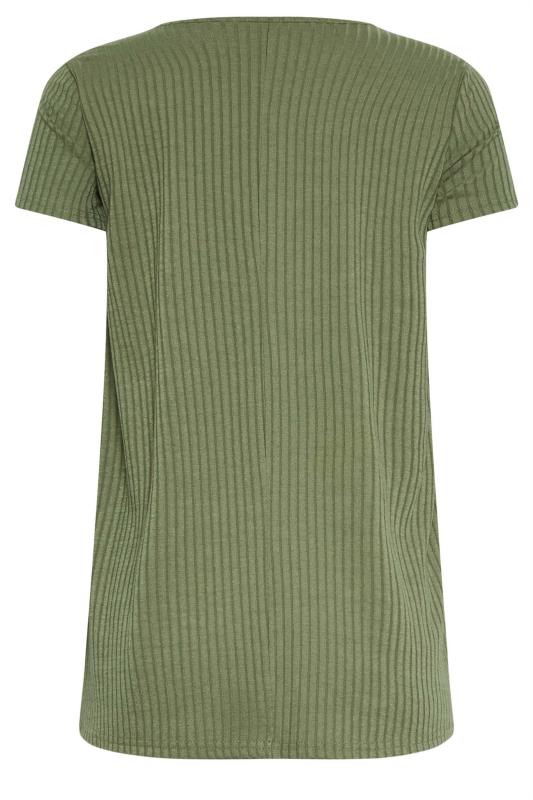 LTS Tall Khaki Green Ribbed Button Detail Swing T-Shirt | Long Tall Sally 7