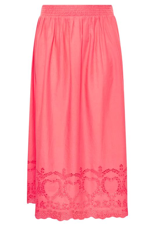 LIMITED COLLECTION Plus Size Coral Pink Broderie Anglaise Trim Maxi Skirt | Yours Clothing 5