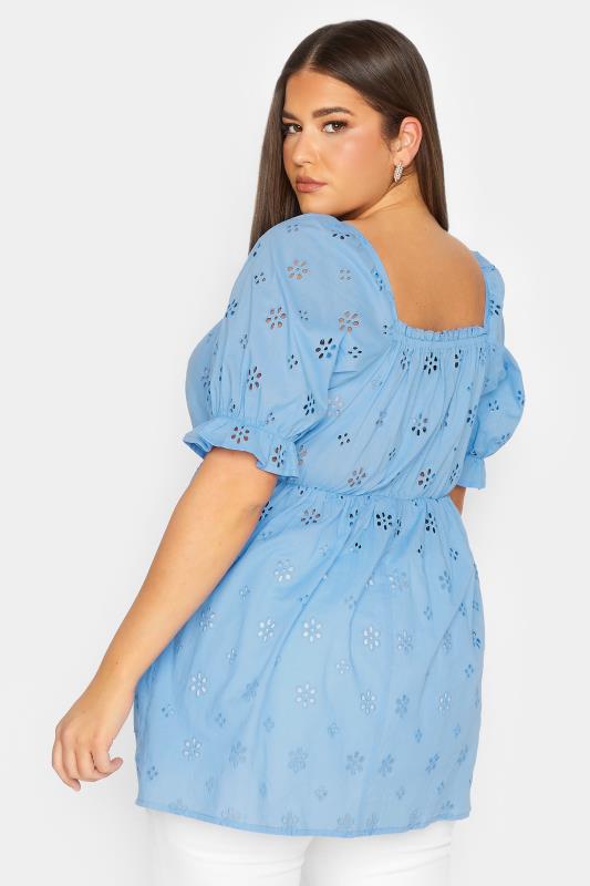 YOURS Plus Size Curve Blue Broderie Anglaise Peplum Top | Yours Clothing  4