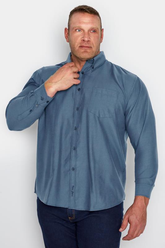 KAM Big & Tall Dark Blue Oxford Long Sleeve Shirt | BadRhino 1