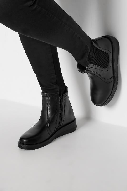  Black Wedge Chelsea Boots In Wide E Fit & Extra Wide EEE Fit