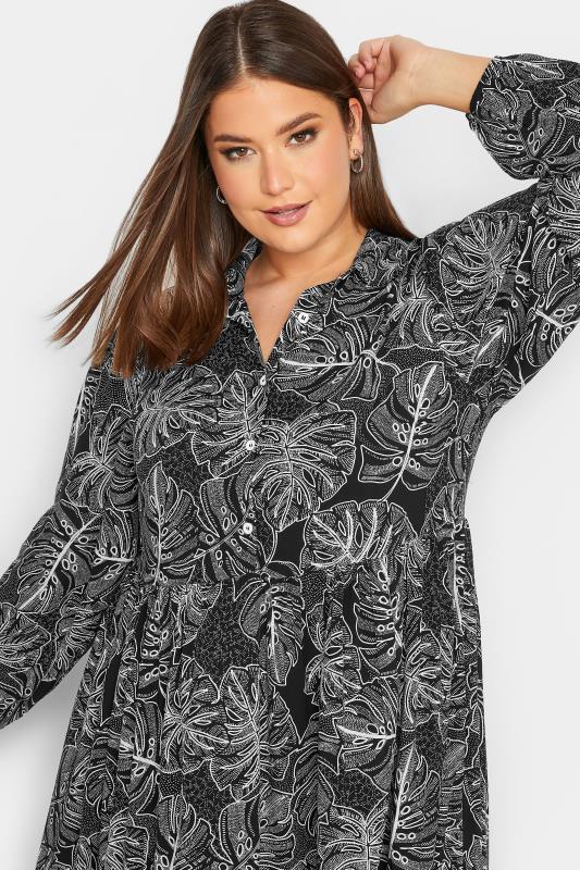 YOURS Plus Size Black Leaf Print Shirt Dress | Yours Clothing 4