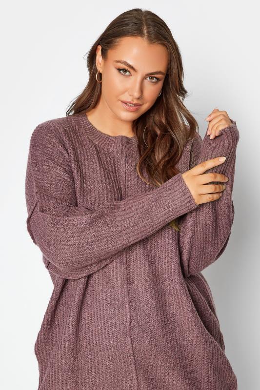 Plus Size Curve Purple Oversized Knitted Jumper | Yours Clothing 4