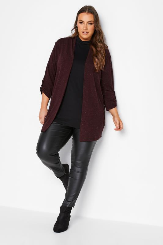 YOURS LUXURY Plus Size Burgundy Red Metallic Cardigan | Yours Clothing 3
