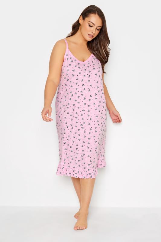 YOURS Plus Size Light Pink Ditsy Floral Print Cotton Chemise | Yours Clothing 2
