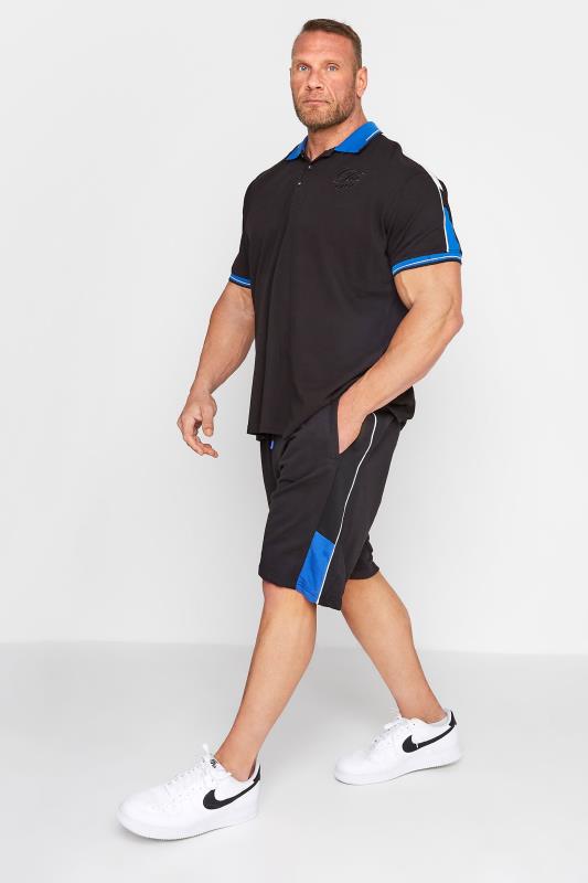 D555 Big & Tall Black Contrast Elasticated Waist Jogger Shorts 2