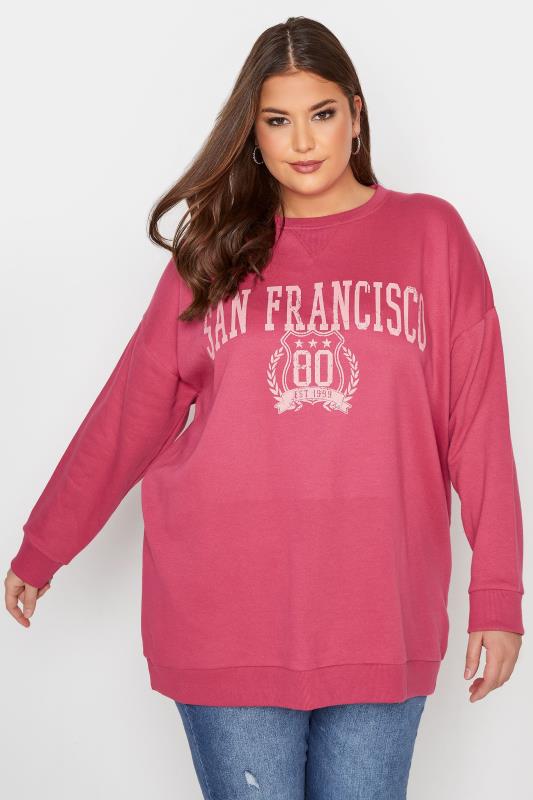 Plus Size Pink 'San Francisco' Slogan Sweatshirt | Yours Clothing  1