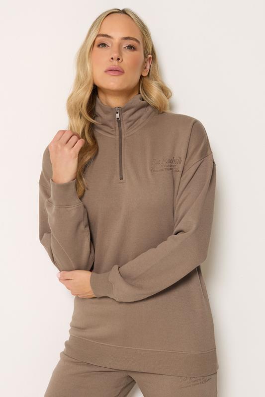 LTS Tall Women's Mocha Brown Embroidered Half Zip Sweatshirt | Long Tall Sally 1