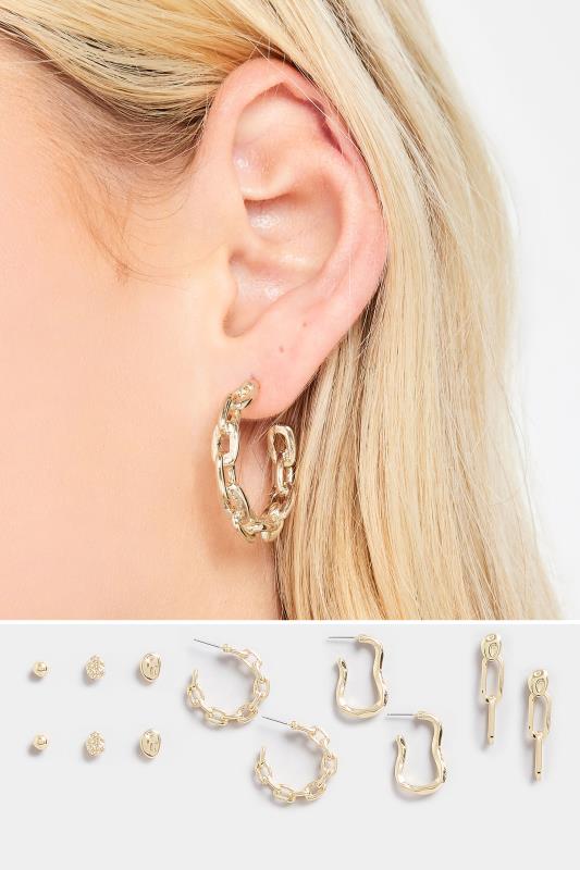 6 PACK Gold Tone Hoop and Stud Earring Set | Yours Clothing 1