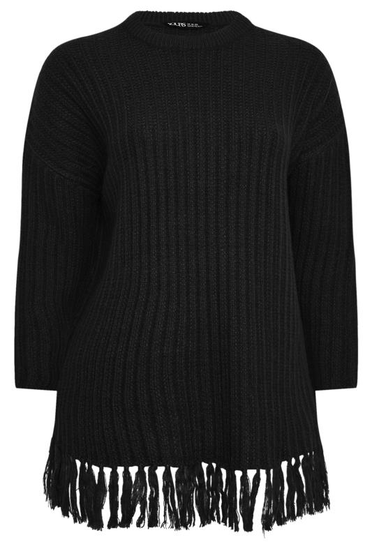 YOURS Plus Size Black Fringe Detail Knitted Jumper | Yours Clothing 6