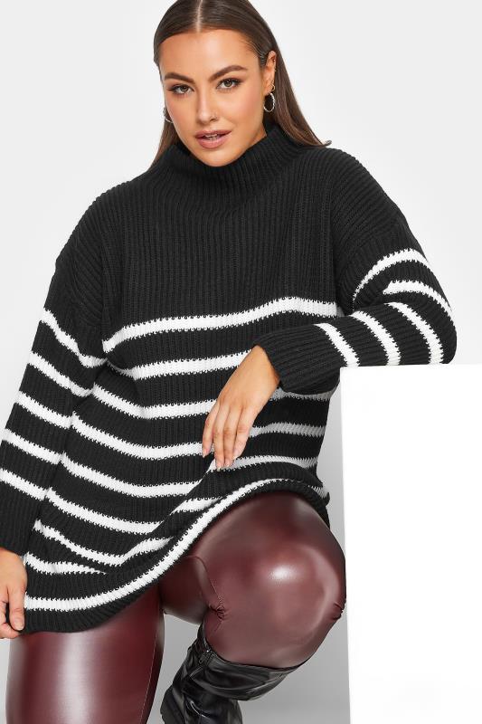 YOURS LUXURY Plus Size Black Stripe High Neck Jumper | Yours Clothing 1