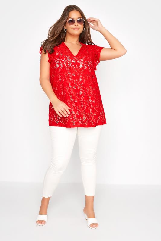 Plus Size Red Floral Lace Top | Yours Clothing 2