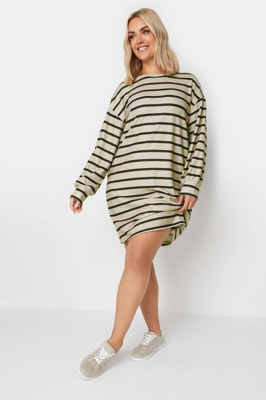 YOURS Plus Size Beige Brown Striped Jumper Dress | Yours Clothing 1