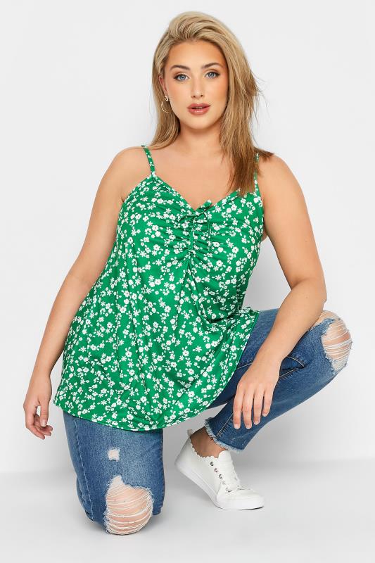 LIMITED COLLECTION Curve Green Floral Print Ruched Swing Cami Top 4