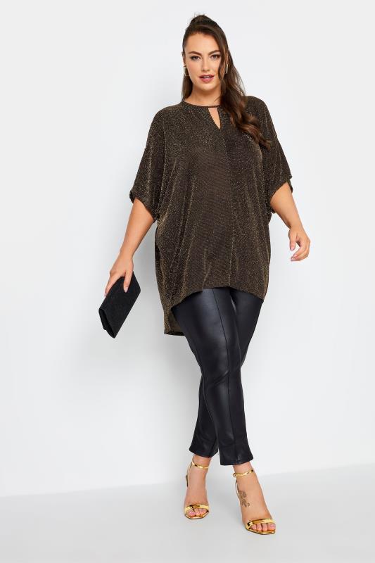 Plus Size YOURS LONDON Black & Gold Glitter Cold Shoulder Top | Yours Clothing 2