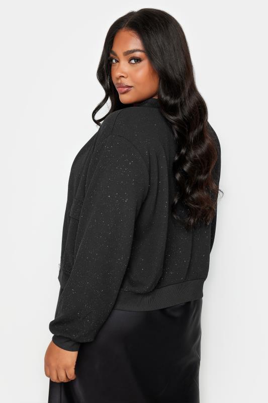 YOURS Plus Size Black Glitter Formal Bomber Jacket | Yours Clothing 4