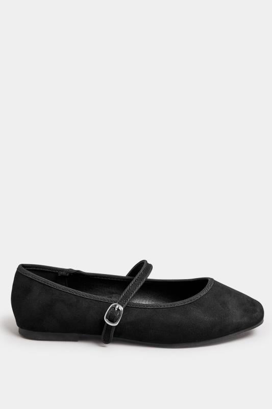 Black Faux Suede Mary Jane Ballerina Pumps In Extra Wide EEE Fit | Yours Clothing 3