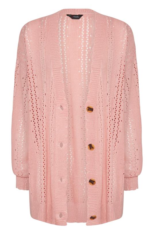 Plus Size Curve Pink Pointelle Balloon Sleeve Cardigan | Yours Clothing 6