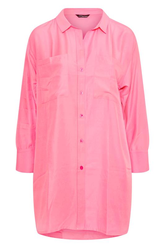 LIMITED COLLECTION Plus Size Neon Pink Oversized Boyfriend Shirt | Yours Clothing 6