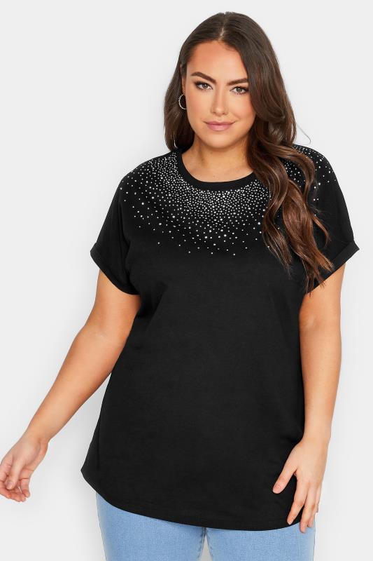 YOURS Plus Size Curve Black Sequin T-Shirt | Yours Clothing 1