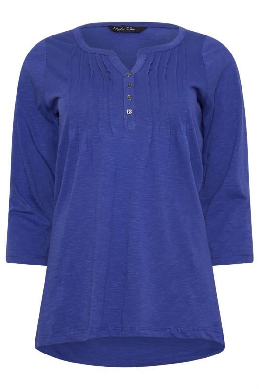 M&Co Cobalt Blue Cotton 3/4 Sleeve Henley T-Shirt | M&Co 1