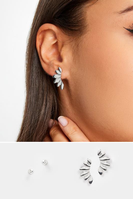 2 PACK Silver Tone Leaf Stud Earrings | Yours Clothing 1