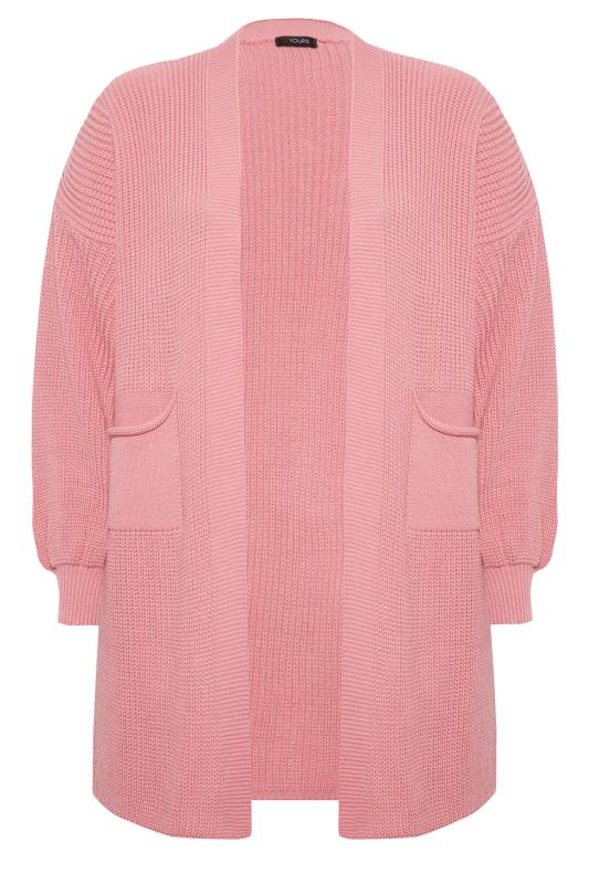 YOURS Plus Size Curve Pink Longline Pocket Balloon Sleeve Knit Cardigan | Yours Clothing  6