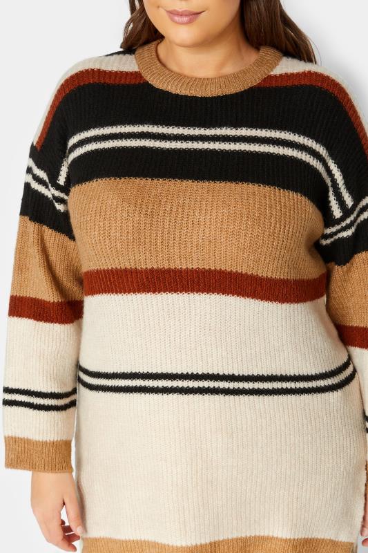 YOURS LUXURY Plus Size Brown Stripe Longline Jumper | Yours Clothing 5