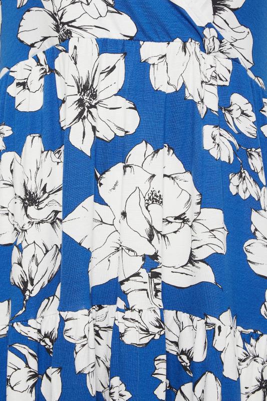 YOURS Plus Size Curve Cobalt Blue Floral V-Neck Tiered Wrap Dress | Yours Clothing  5