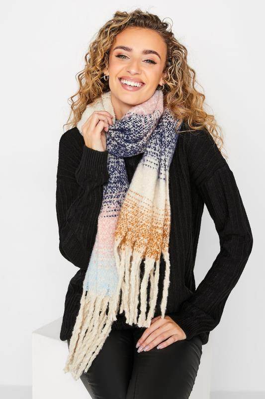 Plus Size  Yours Cream & Pink Stripe Chunky Tassel Scarf