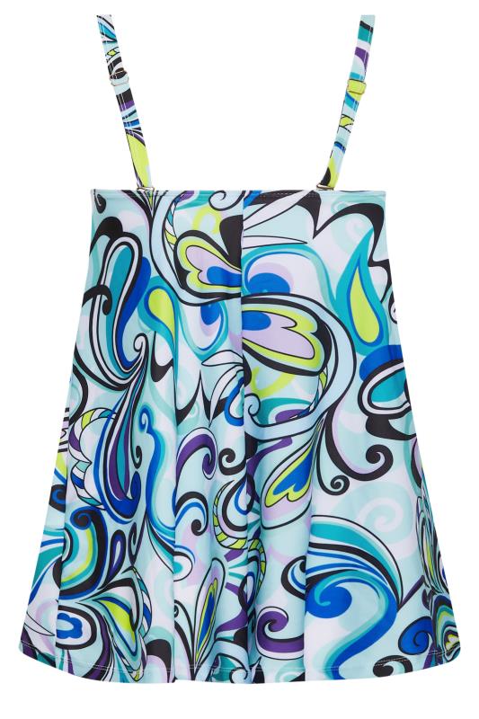 YOURS Curve Plus Size Blue Retro Swirl Print Tankini Top | Yours Clothing  11