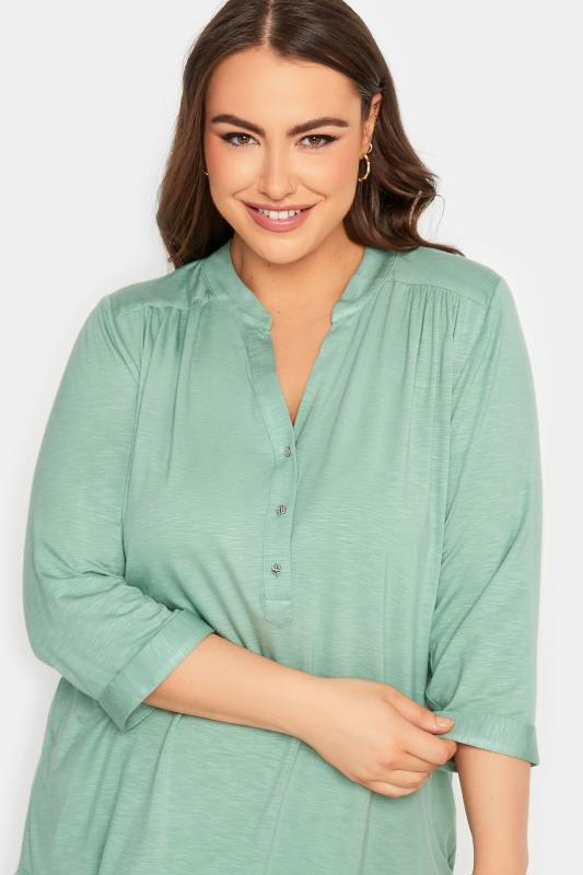 YOURS Plus Size Green Half Placket Blouse | Yours Clothing  4