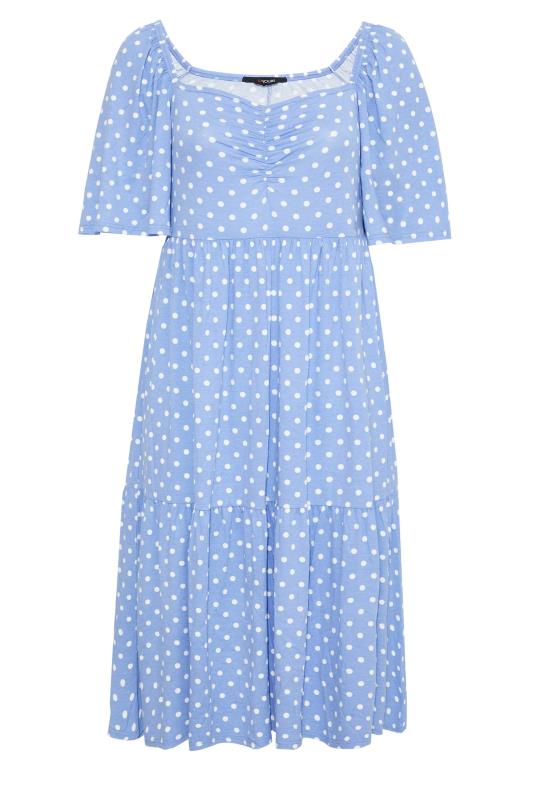 Plus Size Blue Polka Dot Print Square Neck Midaxi Dress | Yours Clothing 6