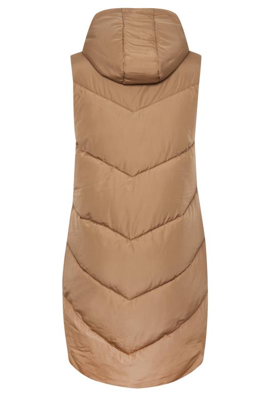 YOURS Curve Brown Quilted Longline Hooded Gilet | Yours Clothing 9