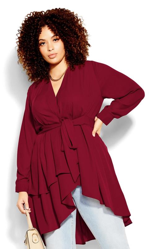 Plus Size  City Chic Ruby Red Longline Wrap Top