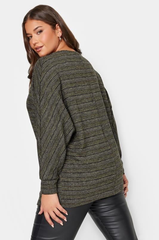 YOURS Plus Size Dark Green Metallic Stripe Sweatshirt | Yours Clothing 3