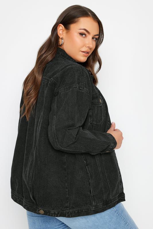 YOURS Plus Size Black Washed Oversized Denim Jacket | Yours Clothing 4