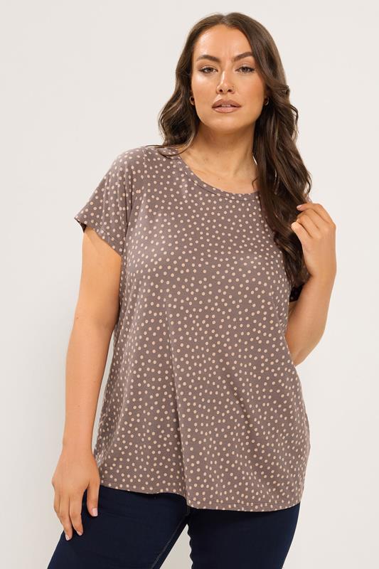  YOURS Curve top met natuurlijke stippenprint en korte mouwen