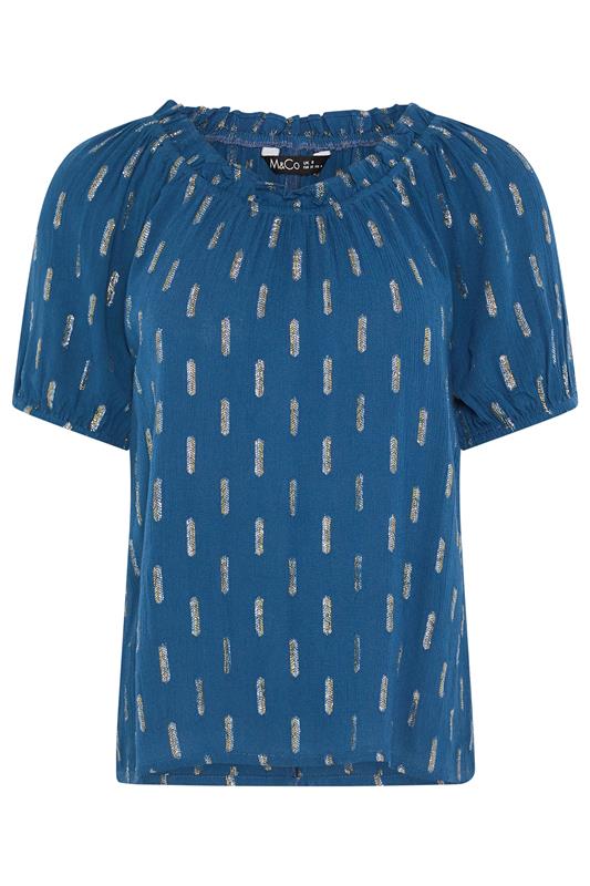 M&Co Petite Navy Blue Foil Scoop Neck Top | M&Co 6
