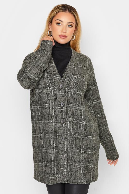 Curve Grey Check Button Soft Touch Cardigan 2