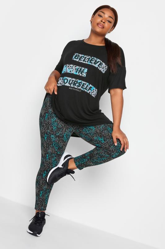 YOURS ACTIVE Plus Size Grey Leopard Print Leggings | Yours Clothing 3