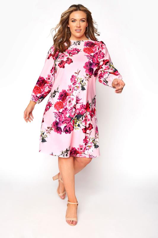 YOURS LONDON Pink Floral Shift Dress_A.jpg