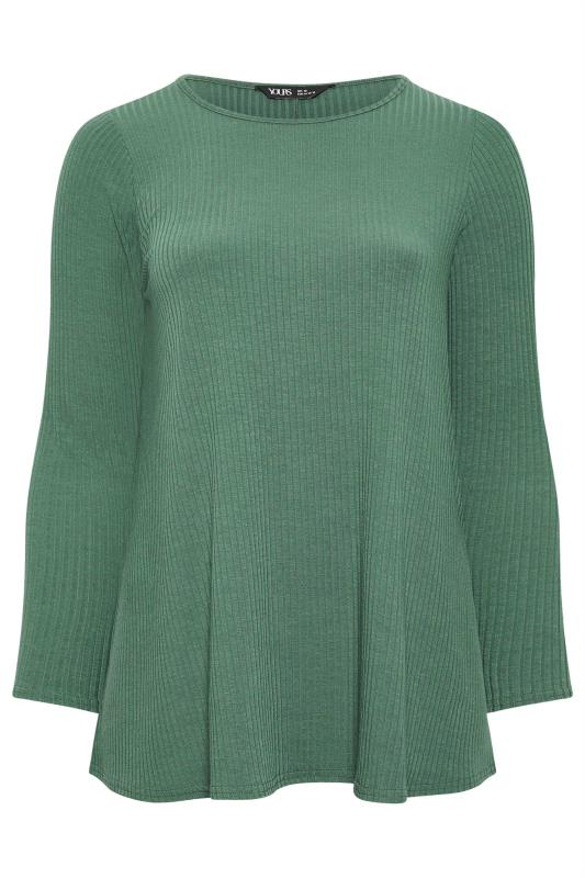 YOURS Plus Size Dark Green Ribbed Swing T-Shirt | Yours Clothing 5