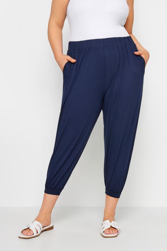  Tallas Grandes YOURS Curve Navy Blue Cropped Jersey Harem Joggers
