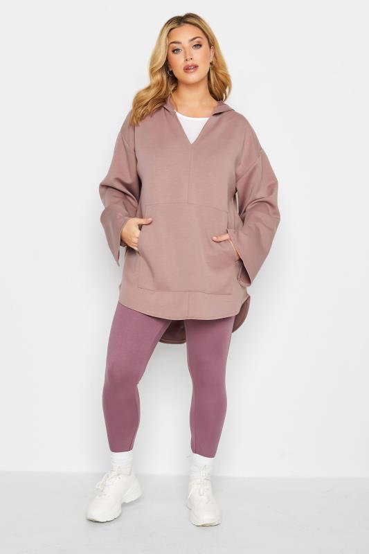 YOURS LUXURY Plus Size Pink V-Neck Jersey Hoodie | Yours Clothing 2