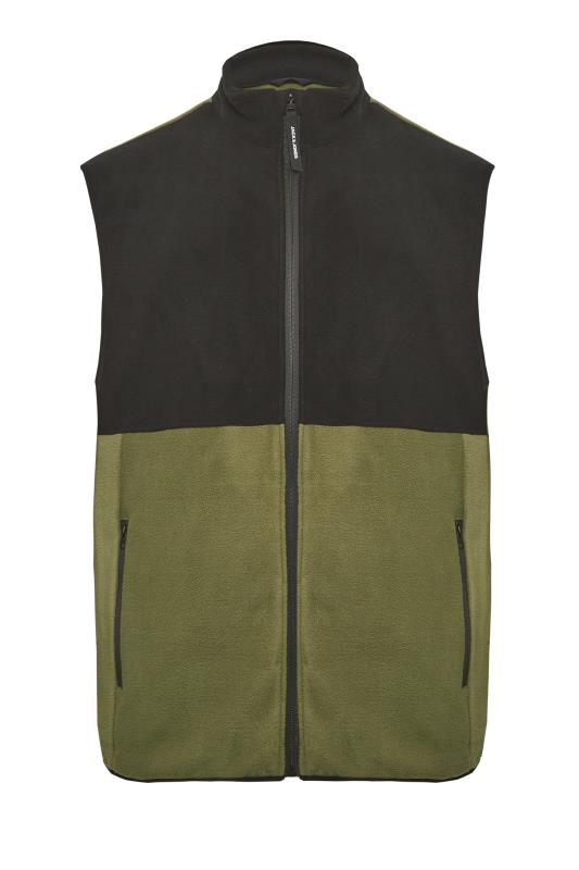 JACK & JONES Big & Tall Olive Green Panel Zip Fleece Gilet | BadRhino 3
