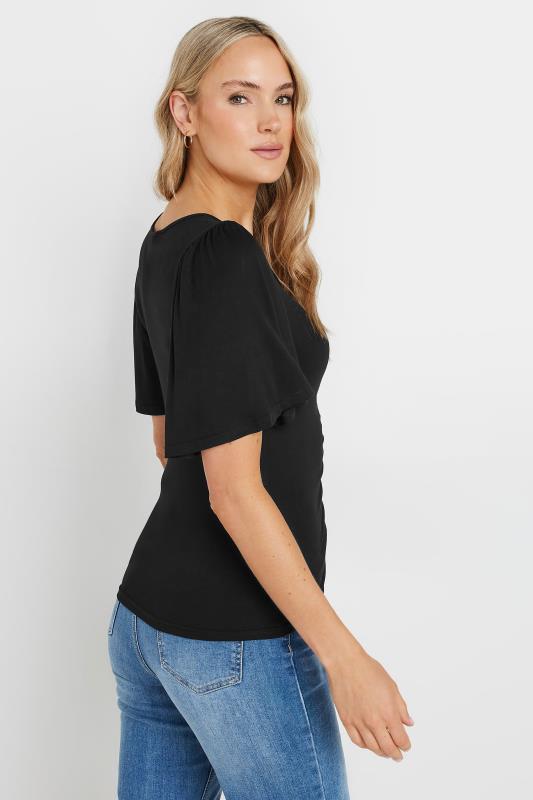 LTS Tall Black Angel Sleeve Ruched Front Top | Long Tall Sally 3